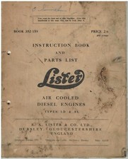 LISTER LD & SL 1-CYL IND. DIESEL ENGINE ORIG '59 INSTRUCTION MANUAL & PARTS LIST
