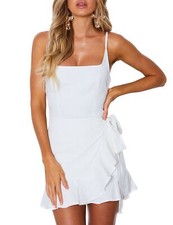 AIMCOO Women's Navy Blue Wrap Dress Ruffle Hem Spaghetti Strap Small