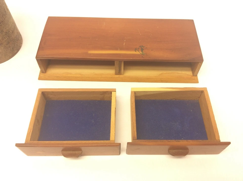 Small Pine Wood Sliding Trinket Box Bark Lined Steel Round Container Storage - Image 3 of 4