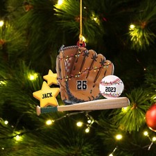 Personalized Baseball Ornament, Baseball Equipment Christmas Ornament, Baseball