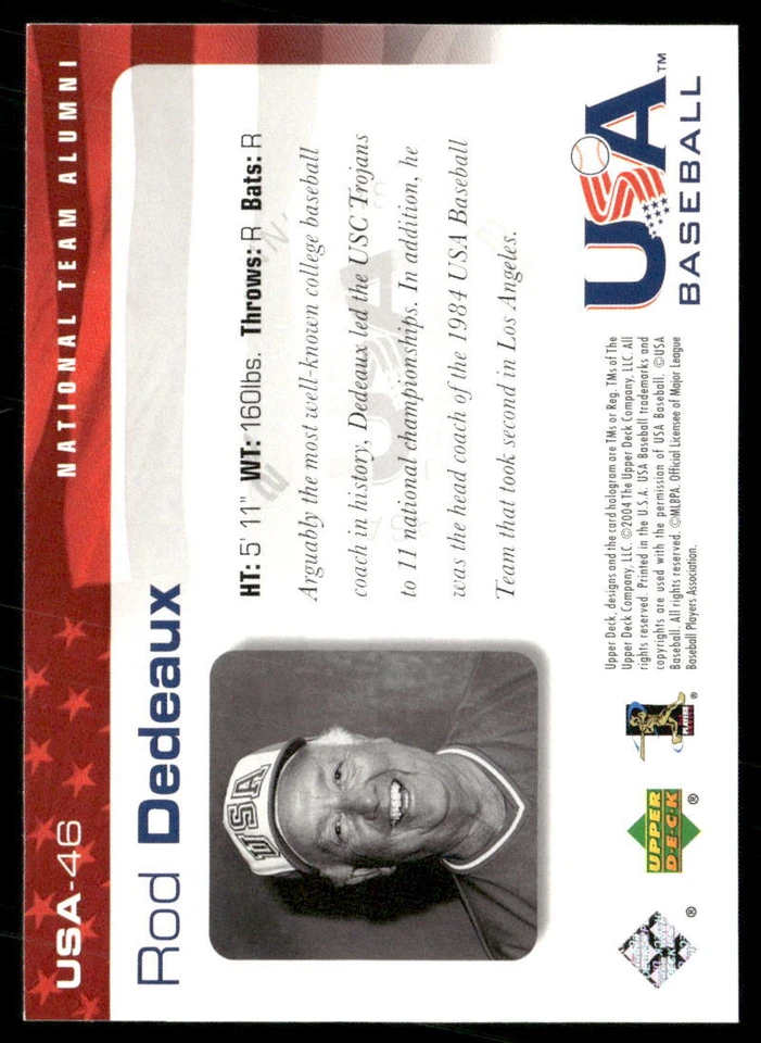 2004 Upper Deck USA 25th Anniversary #USA-46 Rod Dedeaux - Image 2 of 2