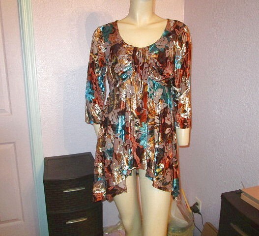 Vtg Y2K Velvet Burnout Top Size L Asymmetrical Tunic Fairy Grunge Whimsigoth