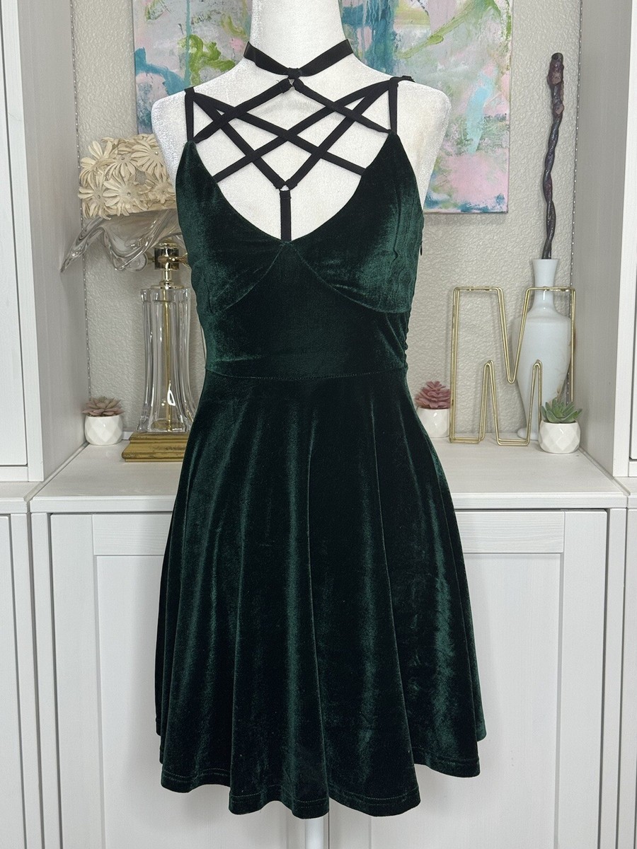magica skater dress killstar Killstar Magica Velvet Pentagram Skater Dress Black