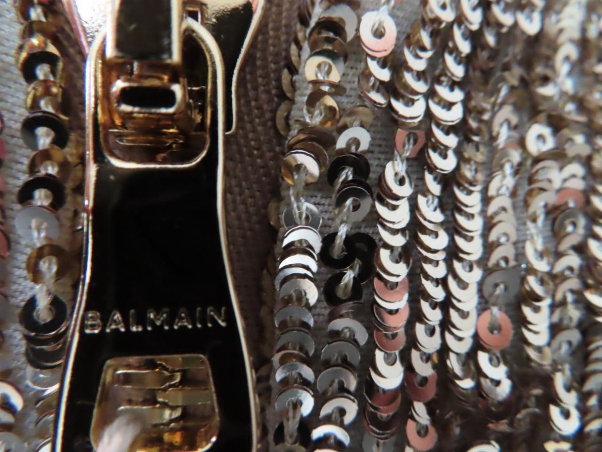 NWT Balmain Gold Sequin Pleated Mini Dress Size F 34/US 2