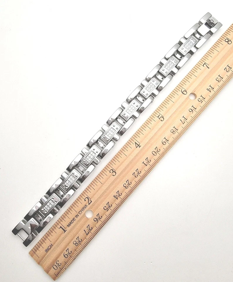 Pulsera Tenis Marca BLACKJACK Hombres Acero Inoxidable Sólido Plata Punta LinK Pesada Foto 3 de 4