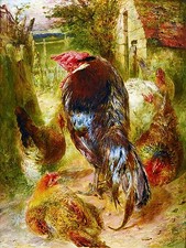 COCKEREL FARMYARD rooster W. Huggins Tile Mural Wall Backsplash Marble Ceramic