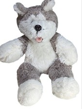 Plump Gray White Husky Wolf Dog Sitting Plush Toy 2007 Animal Land 16