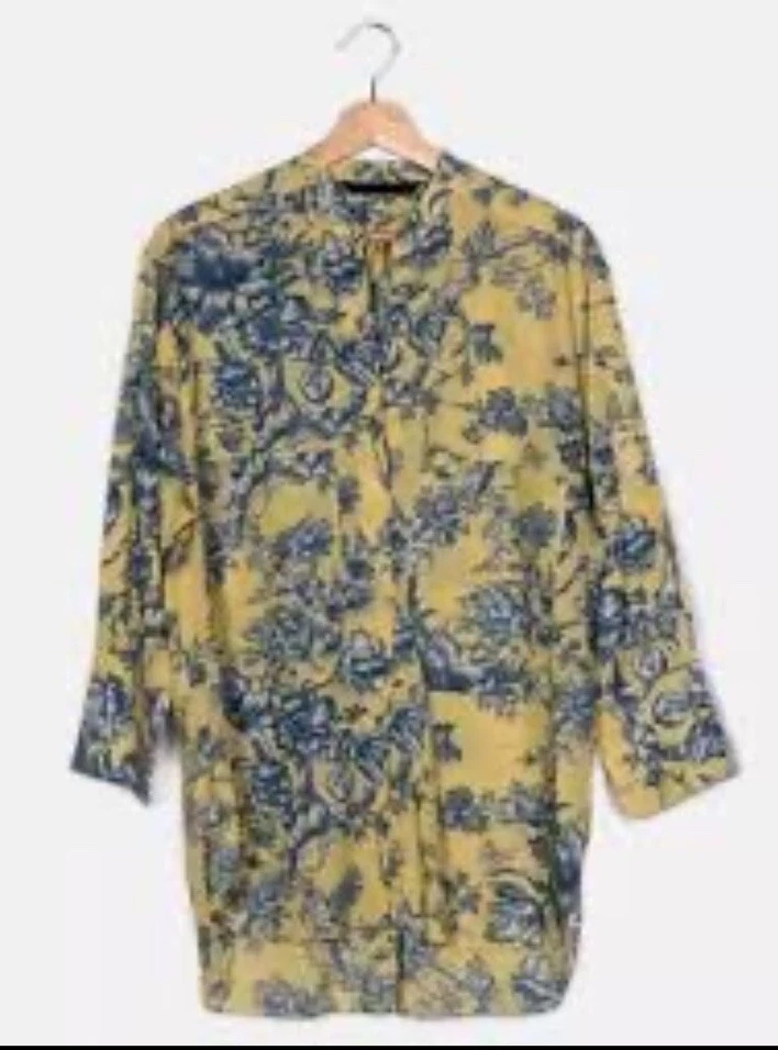 Blouse Tunique Zara à Imprimé Graphique Bleu Et Beige - Taille M - Neuf Avec étiquettes