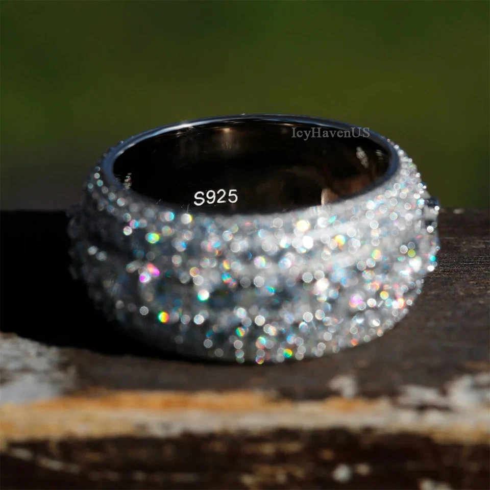 Iced VVS1 Moissanite Statement Band Ring for Men 18k White Gold over 925 Silver - Image 4 of 4