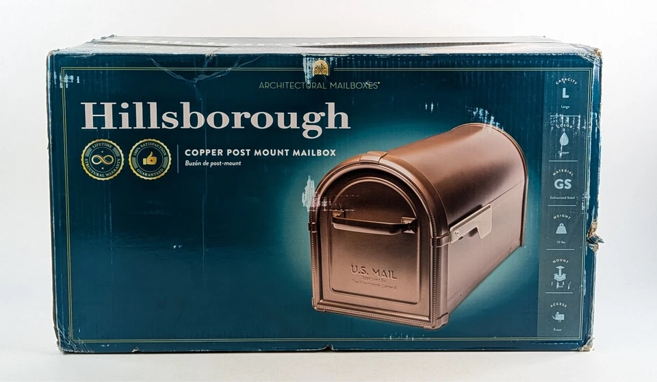LUXURY Hillsborough Large Post Mount Copper Mailbox –Architectural Mailboxes NEW - Image 2 of 4