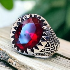 Garnet Gemstone With 925 Sterling Silver Ring For Men's AL752