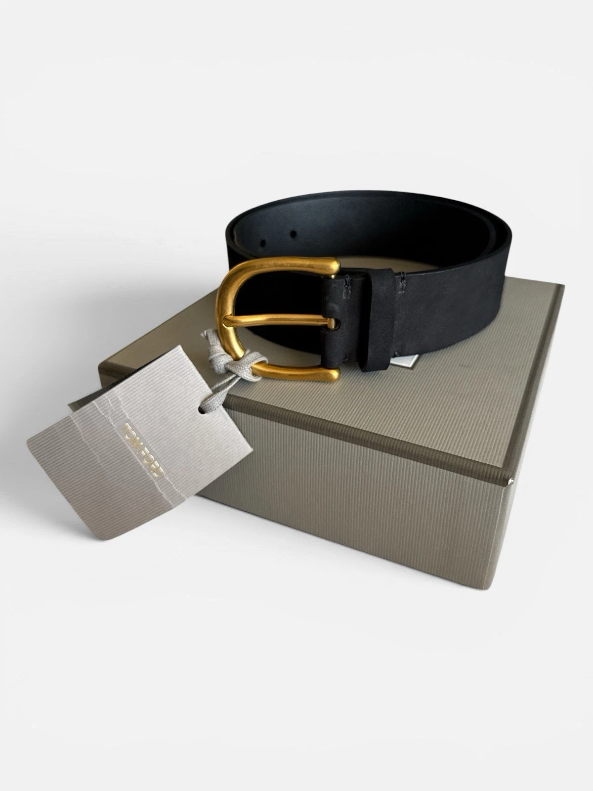 Tom Ford — TOM FORD Men’s Suede Leather Black Solid Belt Brass Buckle 32mm Belt 36in
