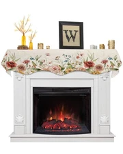 Mantle Scarf 70 x 17 Inch, Beige Spring Natural Scene Red Pink Flowers Green ...