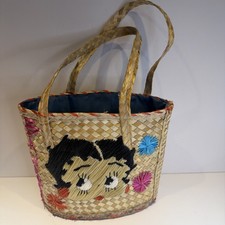 Vintage Betty Boop Woven Straw Handheld Purse Basket Of Bahamas Theme Rare Mint