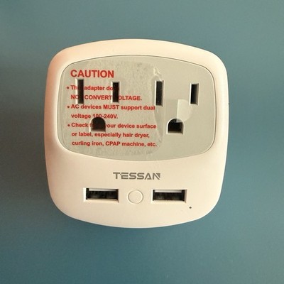 TESSAN Type M Travel Adapter South Africa India 2 Outlet 2 USB 3-in-1 100-250V