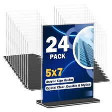 Acrylic Sign Holder 5 x 7, 24 Pack Clear Double-Sided Acrylic Display Stand f...