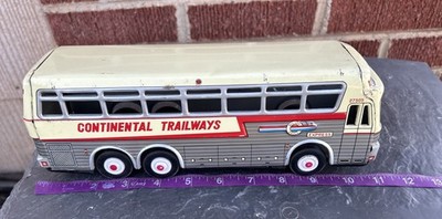ブリキ　CONTINENTAL TRAILWAYS バスモデル Vtg 1960s Continental Trailways Metal Friction 11 inch Bus Works