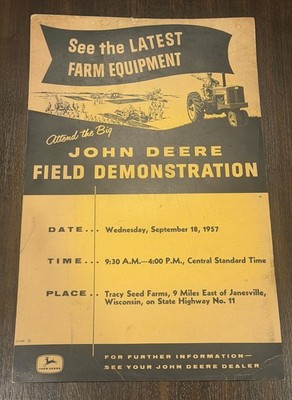 1957 John Deere Field Demonstration Farm Equipment Ad Poster Tracy Seed Farms WI