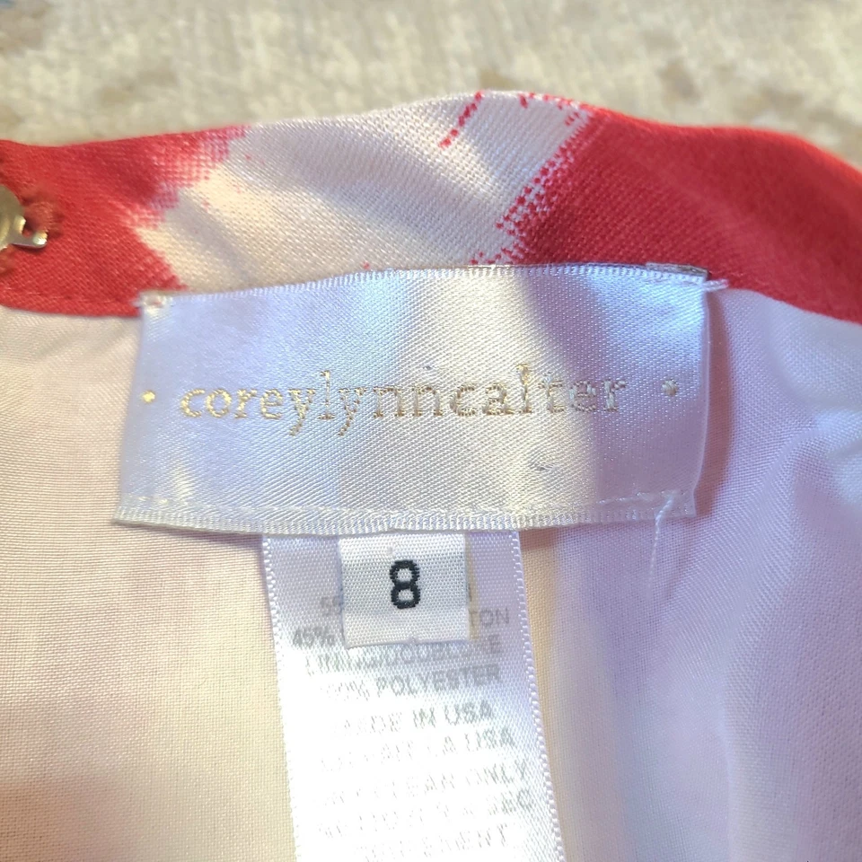 Falda Corey Lynn Calter Línea A Mujer Talla 8 Lino Mezcla Algodón Rojo Beige Foto 3 de 4