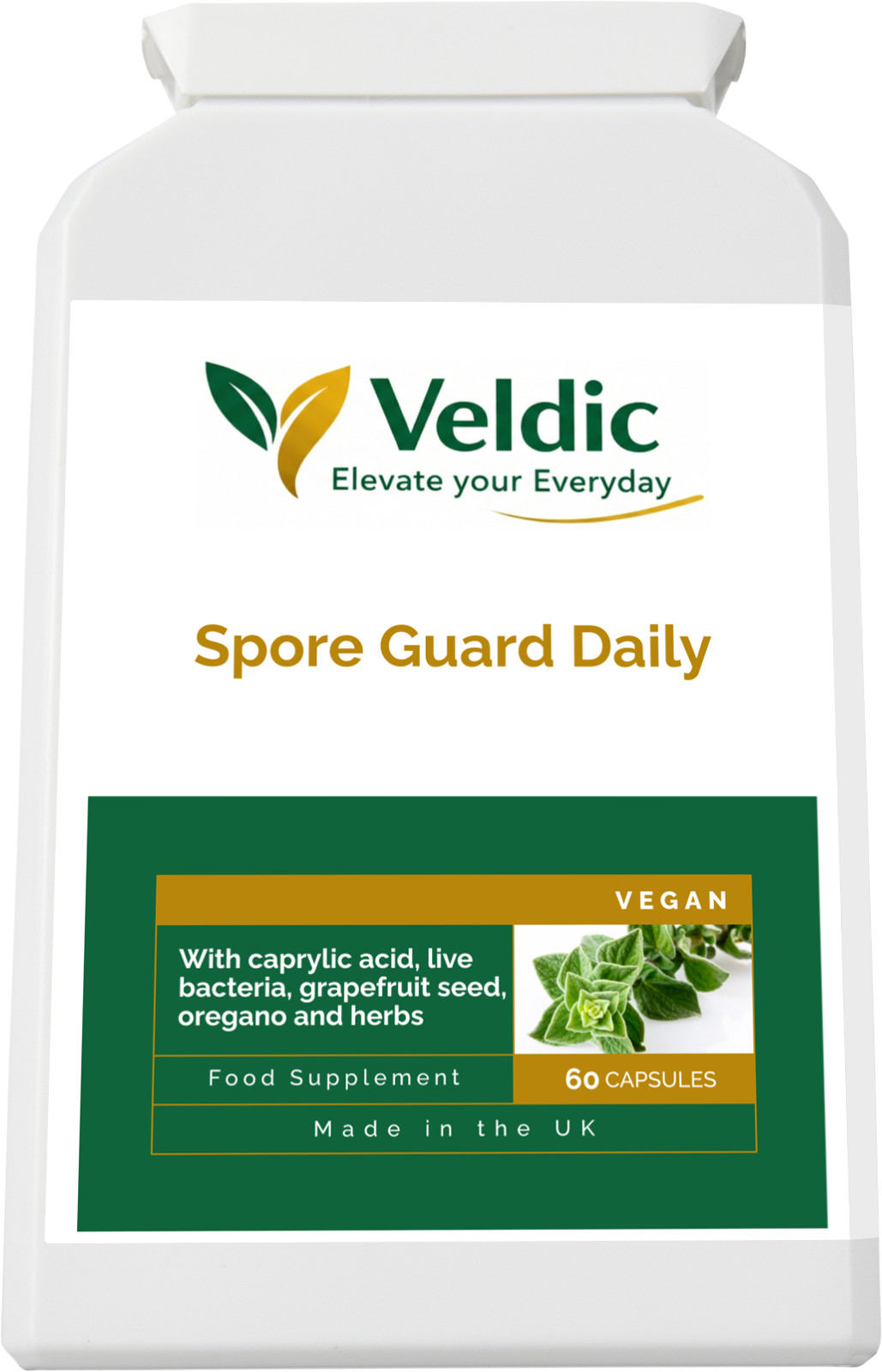 Veldic Spore Guard Daily 60 Capsules Caprylic Acid Aloe Zinc Vegan