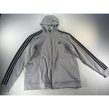 Adidas ClimaWarm Men  s Gray Full Zip Hoodie Black 3-Stripe Athletic Jacket