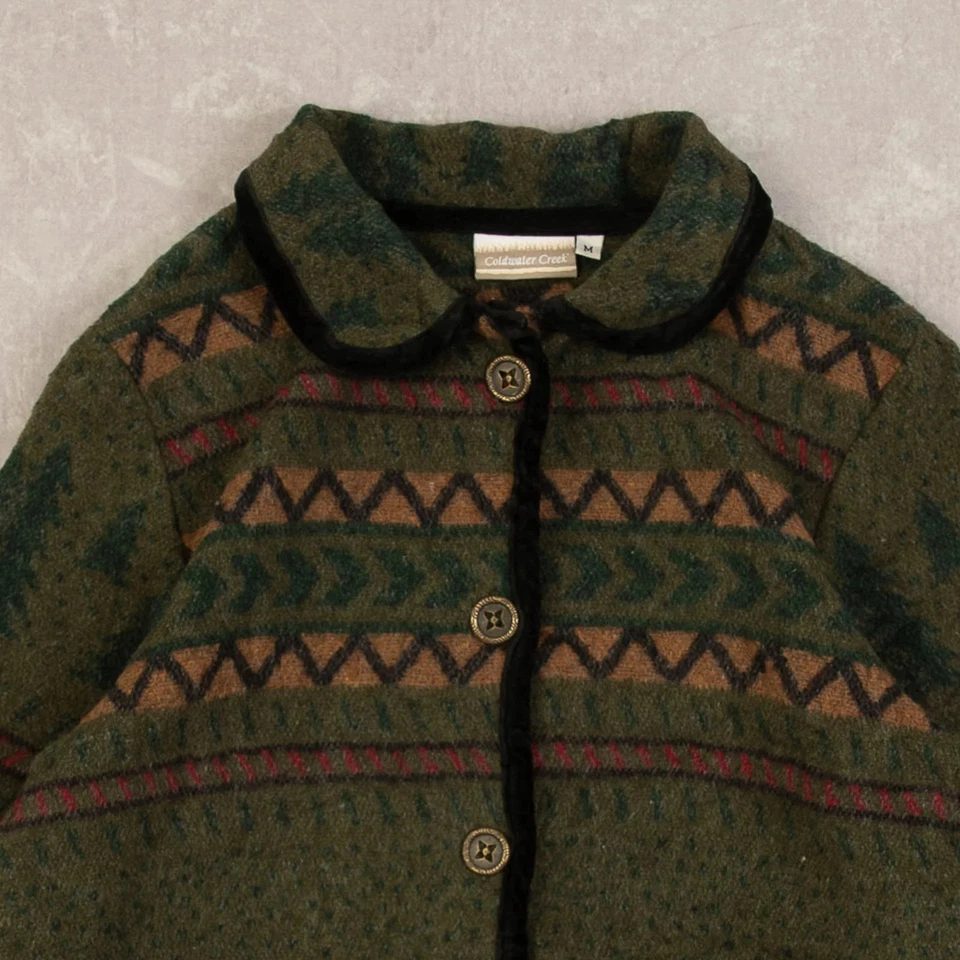 Chaqueta polar vintage años 90 estampada con cuello M hecha en EE. UU. verde para mujer  Foto 3 de 4