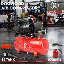 Air Compressor RocwooD Electric 8L L 550w Silent 8bar 116psi 5 Piece Tool Kit