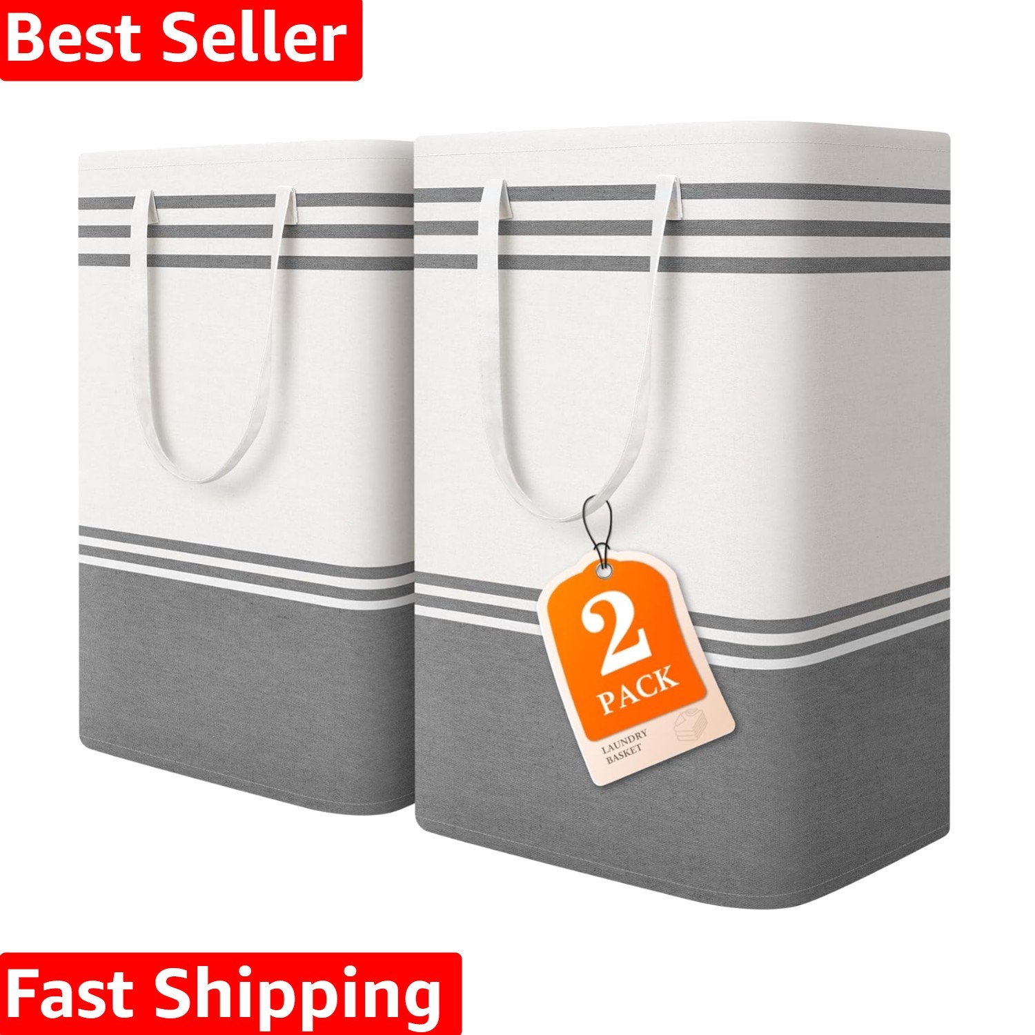 2 Pack Large Laundry Baskets, Laundry Hampers, Freestanding Waterproof Collap...