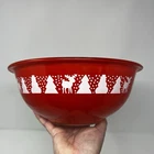 Pyrex Red 325 Bowl Snowman Reindeer Christmas Clear 2.5qt Great Condition
