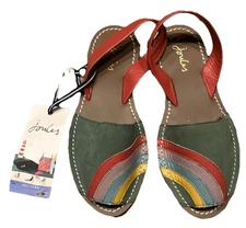 Joules JNR NOVA KHAKI Girls Green Rainbow Leather Peep Toe Sandals US 4 EU36 UK3