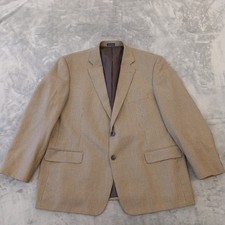 Stafford Blazer Mens 48 Beige Gray Plaid Classic Fit Two Button Single Vent