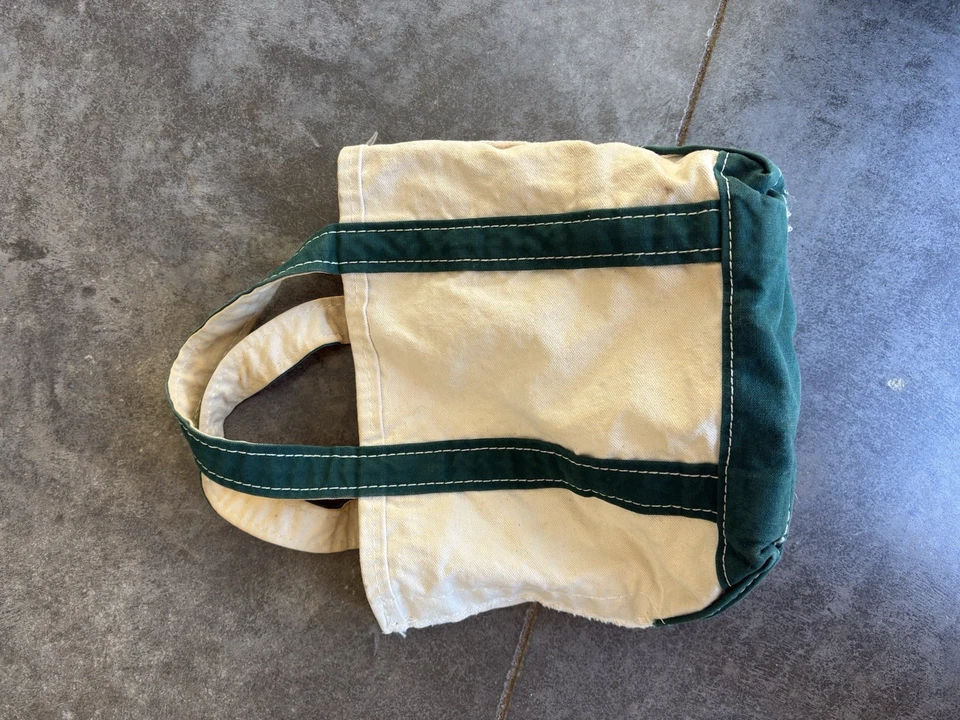 Vintage L.L. Bean Boat And Tote Mini Green And Cream Bag - Image 2 of 4