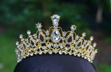 Gold Crystal Tiara Bridal Small Crown Birthday Wedding Gift Diadem prom metal 