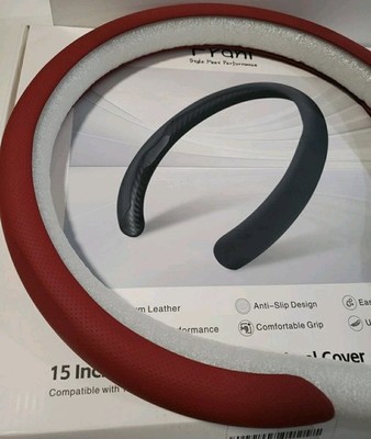 15'' Universal Steering Wheel Cover Wine Color Leather