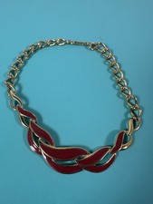 Vintage Signed Napier Patent Pending Red Enamel  Gold Tone Statement Necklace