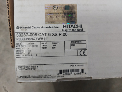 Hitachi Cable 30237-008 CAT6 XS P 00 CMP Plenum White - 500 FEET