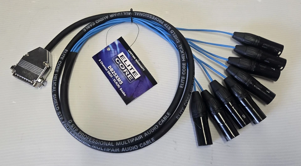 NEW Elite Core 8 Channel D-Sub DB25 to XLR Male Audio Cable Breakout Snake 5ft