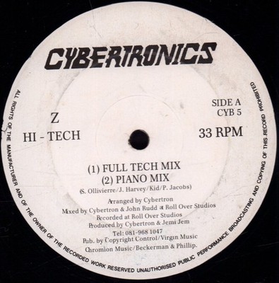 Z Hi - Tech 12'' vinyl UK Cybertronics 1990 in die cut white paper outer sleeve