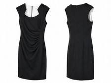 Calvin Klein Black Sheath Dress 14P Petite Sleeveless Ruched Career Chic