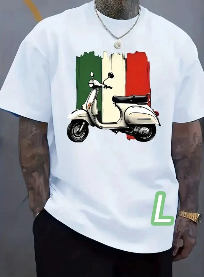 Dry T White L Size Retro Scooter Quick dry Breathable Plus Size Vintage Style T