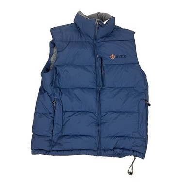 AIGLE Down Puffer Vest Mens Medium Blue Zip Insulated Outdoor Hiking Gorpcore