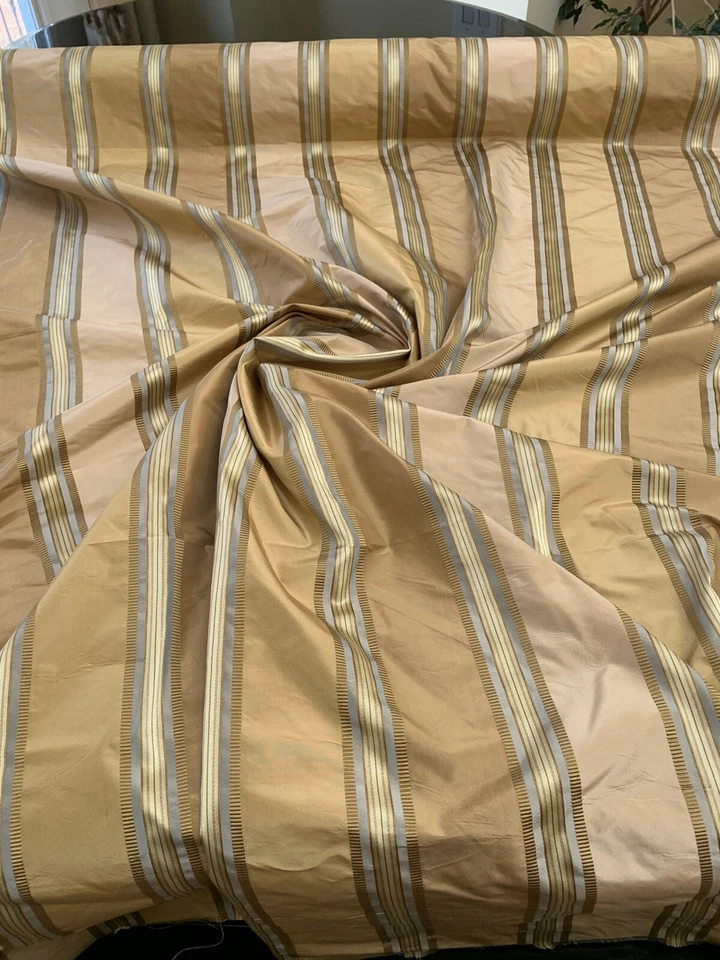 BTY 100% SILK DESIGNER TAFFETA DRAPERY FABRIC RETAIL $80 GOLD PEACH BLUE COLOR - Image 4 of 4