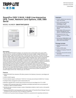 SMARTINT2200VS TRIPPLITE 2200VA 2200 WATT INTERACTIVE UPS UNINTERRUPTIBLE POWER