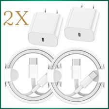 2X PD 20W USB-C Fast Wall Charger Type-C Cable For iPhone 15 16 Plus/17 Pro Max