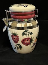 Vintage Oneida Strawberry Plaid 8  Canister W...