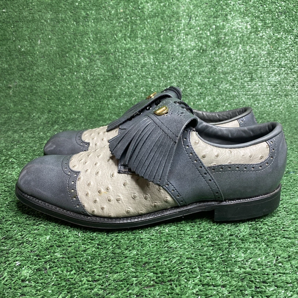 NUEVOS - ZAPATOS DE GOLF CLÁSICOS DEXTER VINTAGE - ESTAMPADO AVESTRUZ - PARA HOMBRE TALLA 10,5 - LEER Foto 3 de 4
