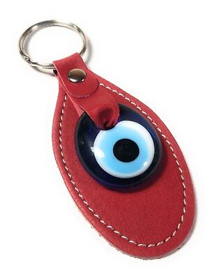 Keychain with an evil eye charm The length is 4.2" USA Seller and red leather 