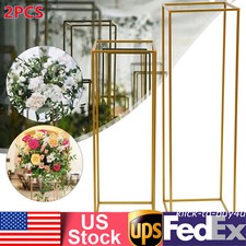 2pcs Gold Flower Rack Metal Geometric Column Stand Wedding Backdrop Decor