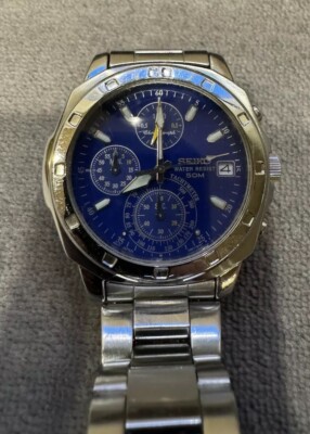 【美品】SEIKO クロノグラフ V657-9010 クオーツ メンズ 稼働品 Seiko Chronograph 50M Quartz Watch Ref. V657-9010 New Battery