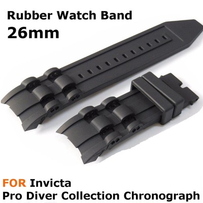 26mm Gummi Schwarz Armband Uhrband Uhrarmband für Invicta Pro-Diver Chronograph